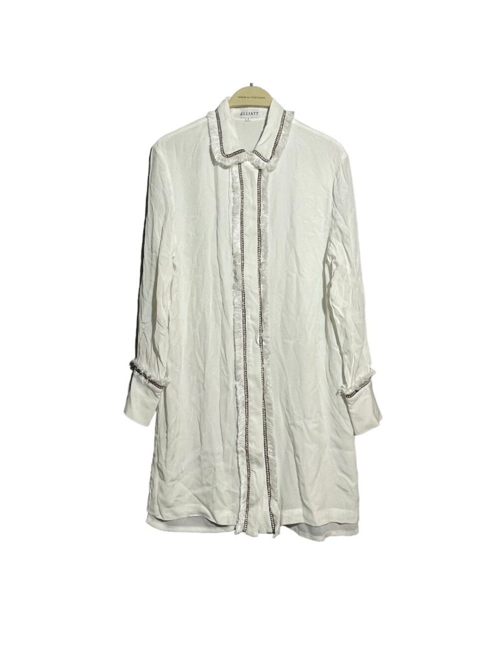 Elliatt Blouse Top Tunic Button Shirt Women Size S White Frayed Embroidery Boho